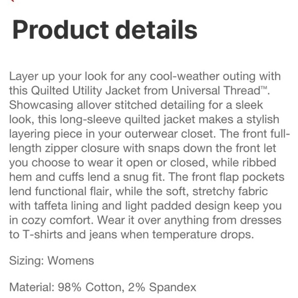 ! Quilted Utility Jacket - Universal Thread - Picture 5 of 8